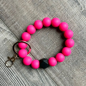 Bright Pink with Black Accent Bead Wristlet Keychain