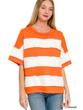 Orange French Terry Striped Exposed Seam Top