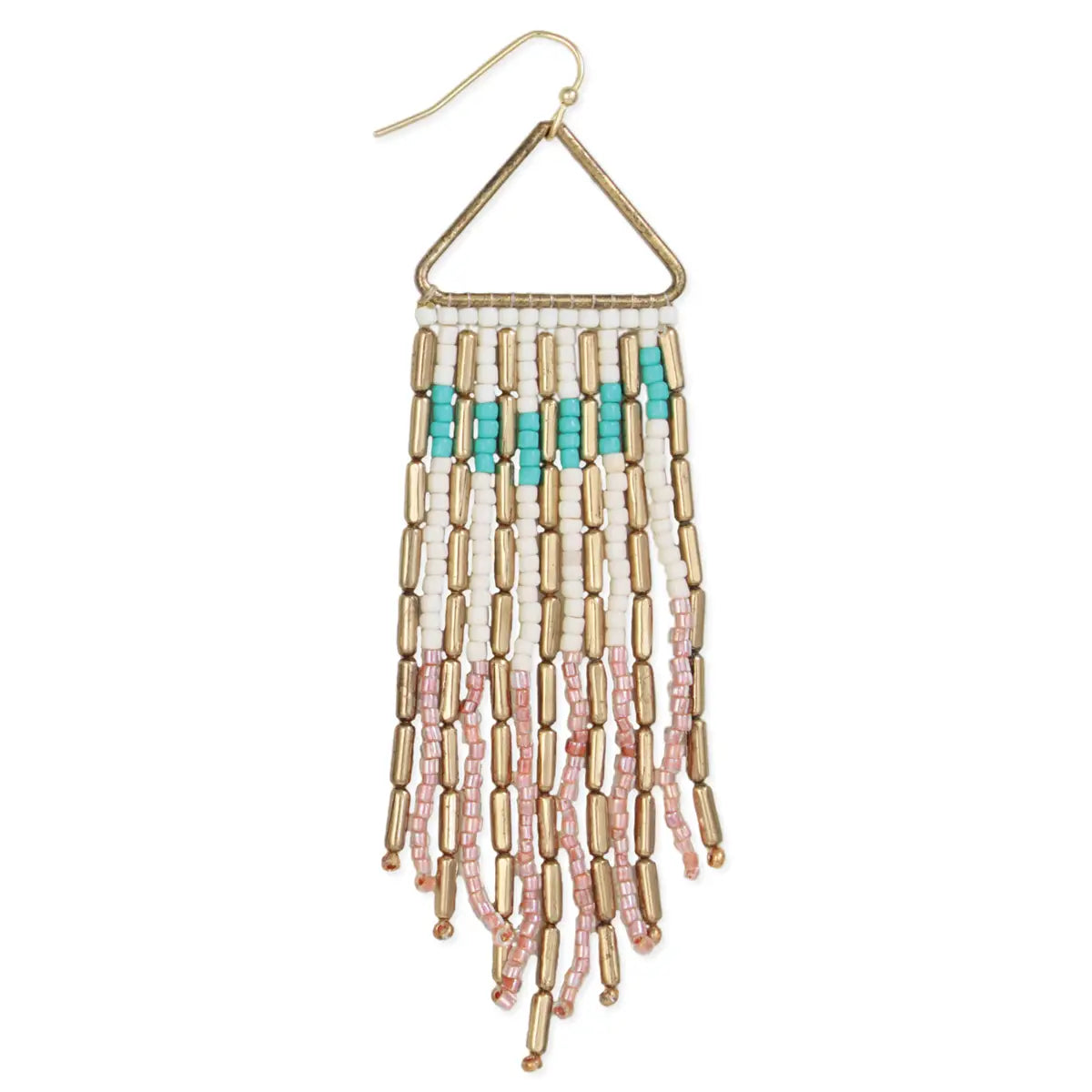 Gold Peach Beaded Fringe Half Circle Earrings