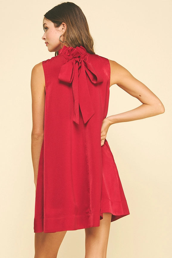 DARK RED MOCK NECK DRESS