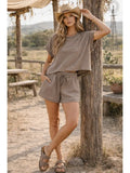 Brownish-Grey Polka Dot Short Sleeve Top and Shorts Set