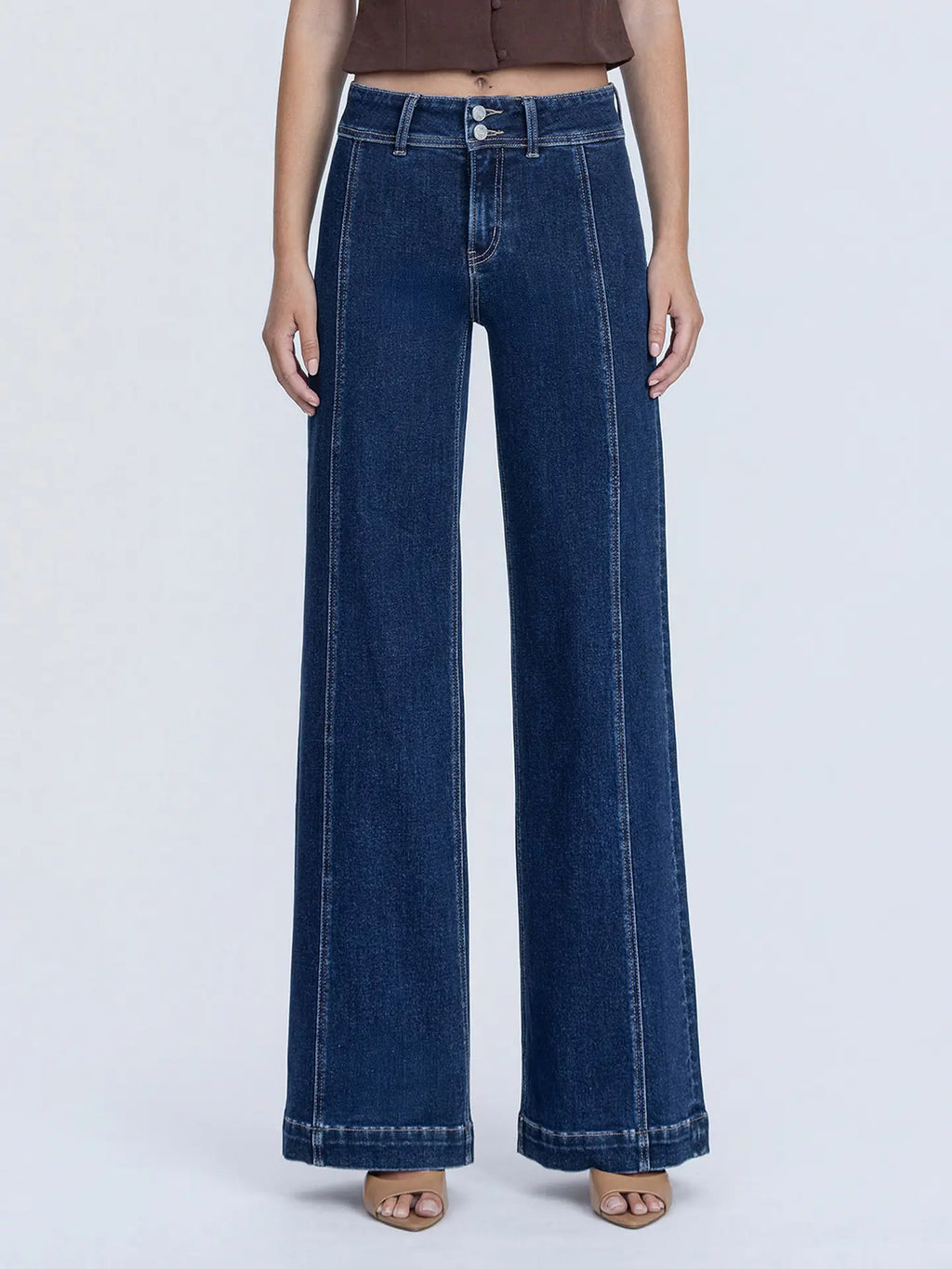 Lovervet High Rise Front Seam Detailed Dark Wide Leg Jeans