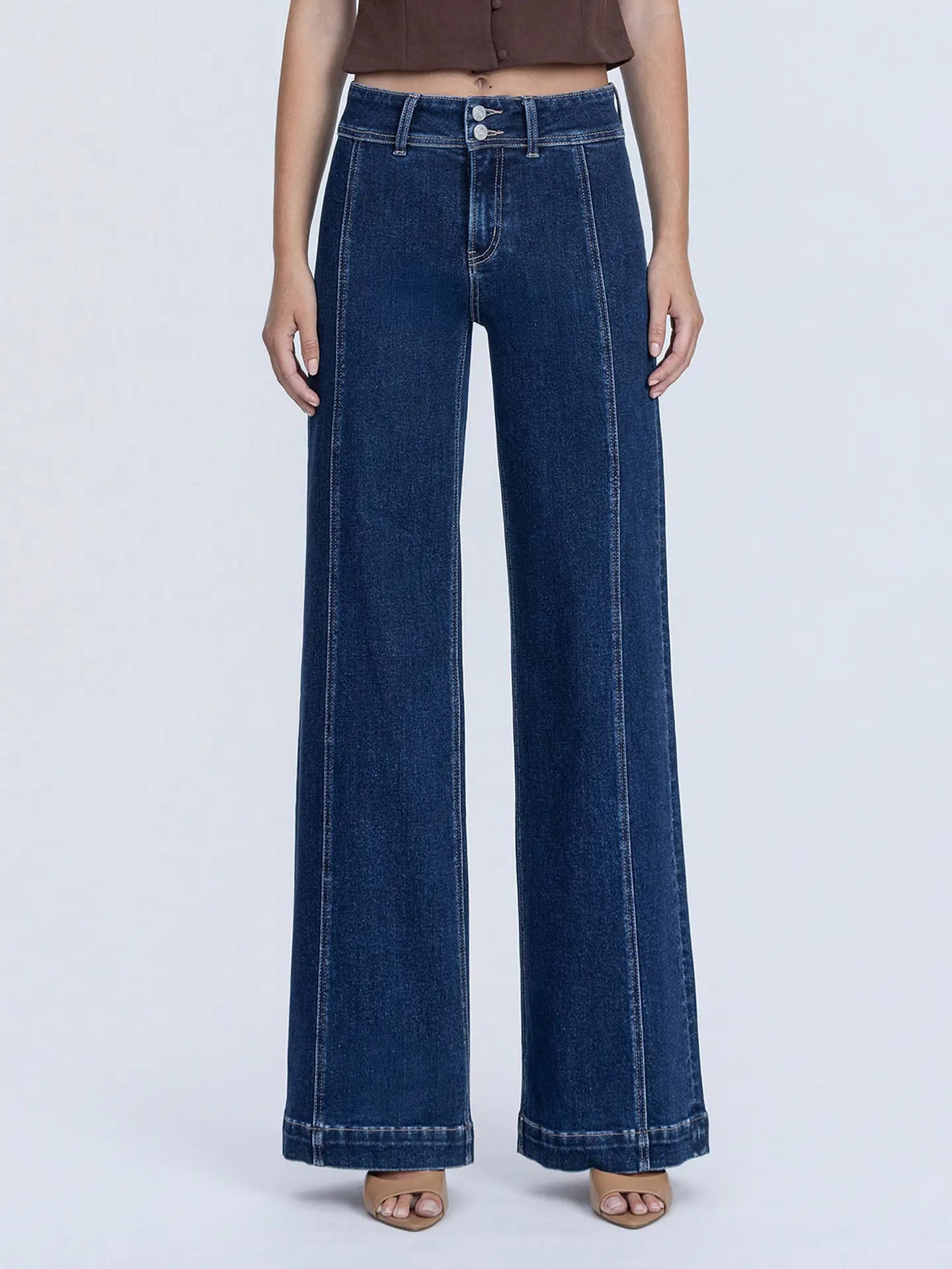 Lovervet High Rise Front Seam Detailed Dark Wide Leg Jeans