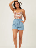 Light Denim  Distressed Hem Patch Pocket Shorts