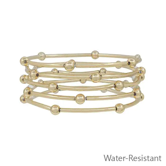 Water Resistant Set of 5 Gold Piping and Beaded Stretch Bracelets