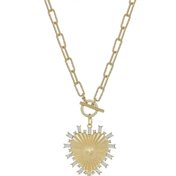 Gold Chain with Rhinestone Studded Heart Charm 16"-18" Necklace