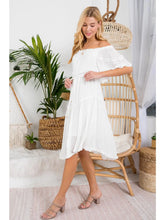 Load image into Gallery viewer, FRILL DETAIL OFF SHOULDER MIDI DRESS IN WHITE
