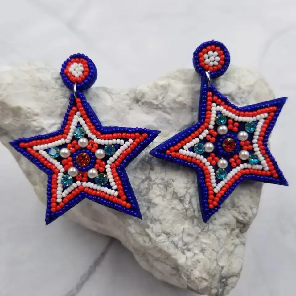 USA Beaded Star Patriotic Earring