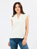 White V-Neck Ruffle Detail Top