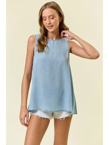 SLEEVELESS CHAMBRAY TOP
