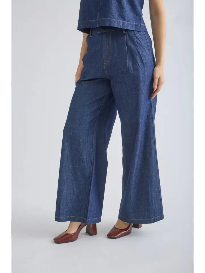 Juniors Dark Denim Top and Pleated Pant Set
