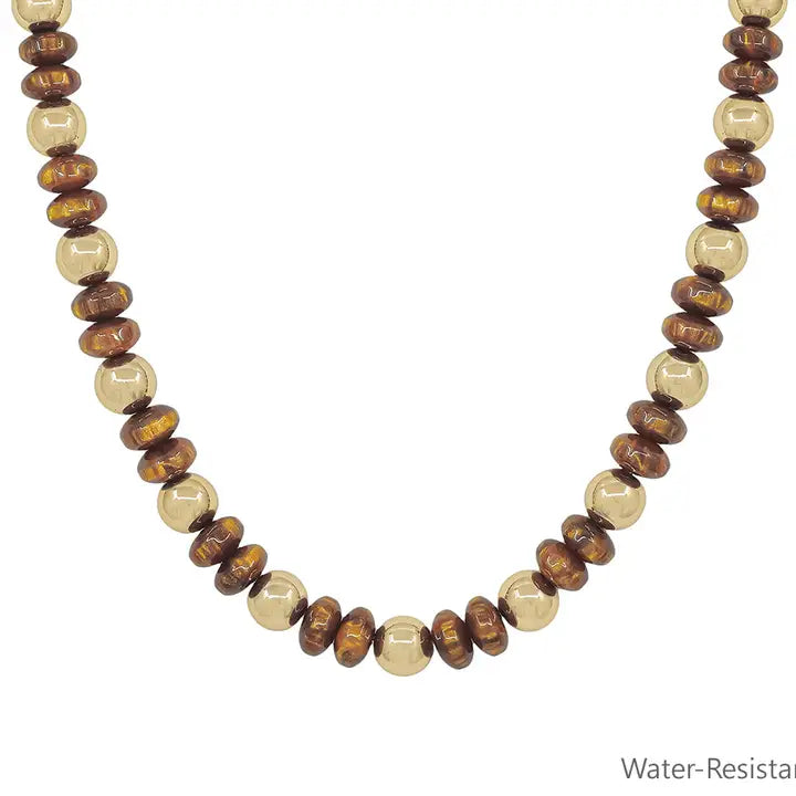 Brown Acrylic and Gold Beaded 16"-18" Necklace