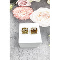 CUSHION CUT GLITTER STUD EARRINGS: GOLD