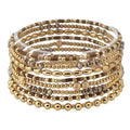Brown Sead Bead and Gold Beaded Set of 9 Stretch Bracelet