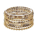 Set of 8 Brown Seed Bead & Crystal and Gold Stretch Bracelet