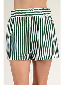 GREEN STRIPE TEXTURED SHORTS