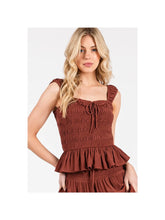 Load image into Gallery viewer, CINNAMON SWEETHEART SMOCKED PEPLUM TOP
