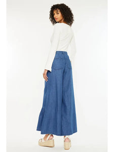 Kancan wide leg dark wash chambray pants