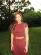 Load image into Gallery viewer, Juniors Oxblood Crossover Mineral Washed Two-Piece Set
