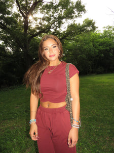 Juniors Oxblood Crossover Mineral Washed Two-Piece Set