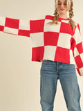 Oversized Red Checkerboard Pullover