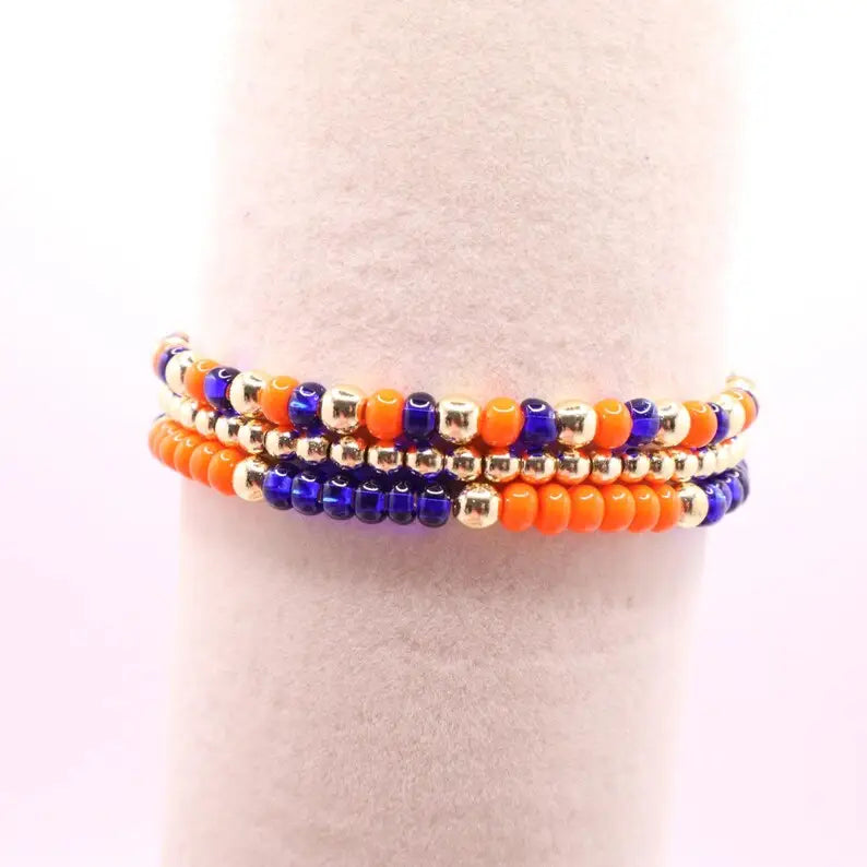 Orange and Blue Hematite Game Day Bracelet Stack