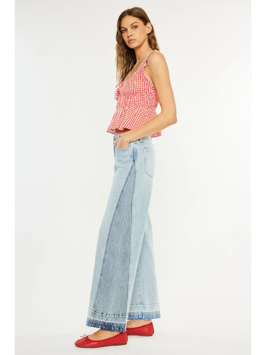 KAN CAN Mid Rise Colorblock Wide LEG JEANS