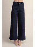 Navy Stretchy Jeans High Rise Front Pocket Wide Leg