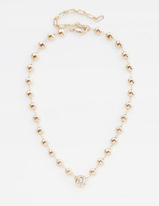 Gold Beaded Chain with Clear Crystal 16"-18" Necklace