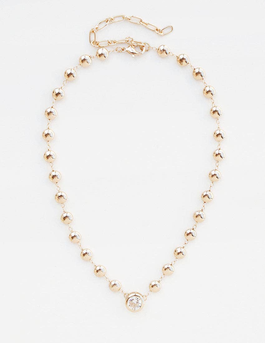 Gold Beaded Chain with Clear Crystal 16