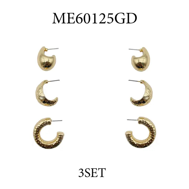 Gold Set of 3 Hoop Earrings