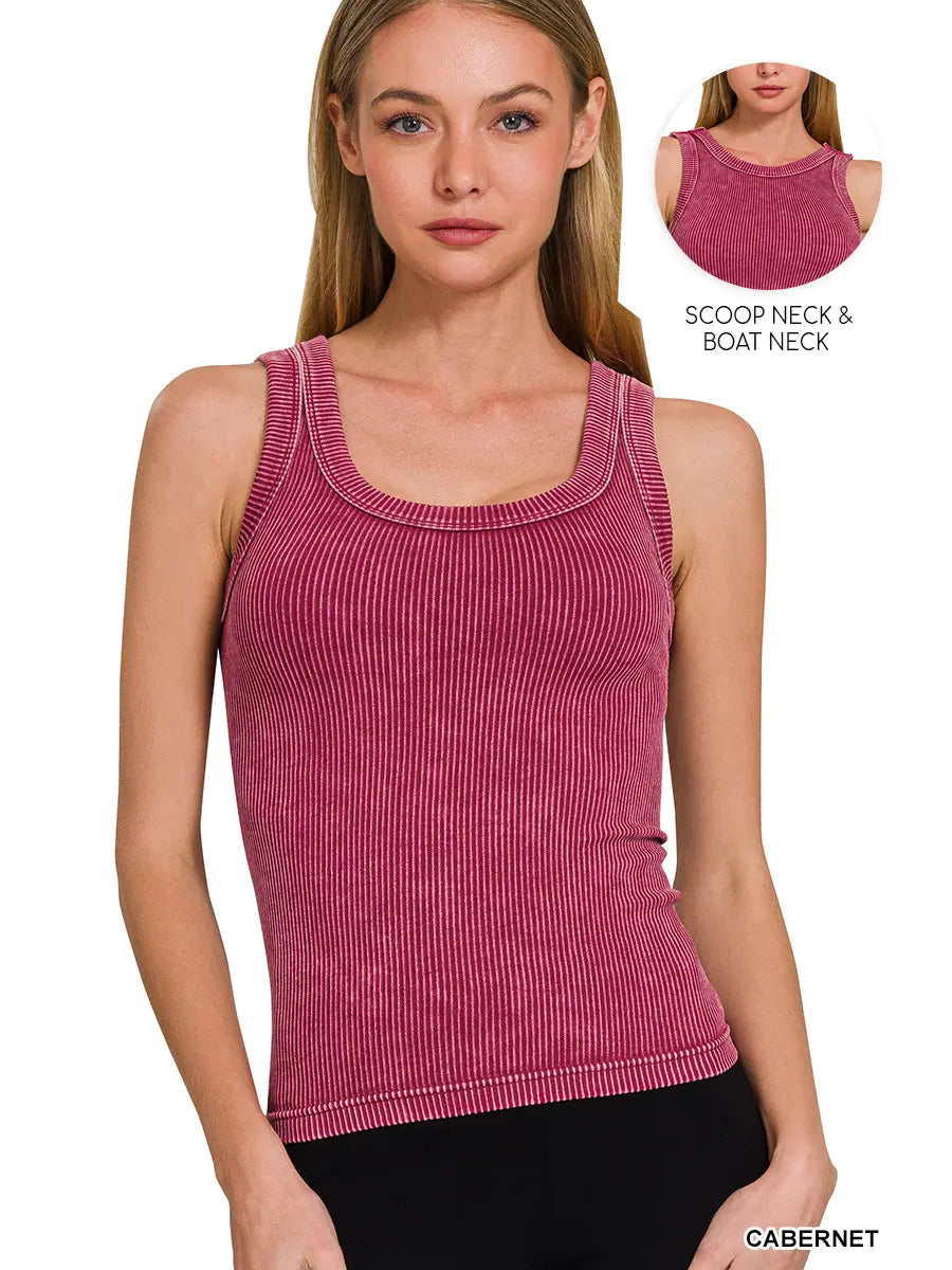 CABERNET 2 Way Neckline Washed Rib Cropped Tank Top
