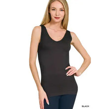 Load image into Gallery viewer, U or V Neck 2-way Seamless Tank IN BLACK, MOCHA, OR BROWN
