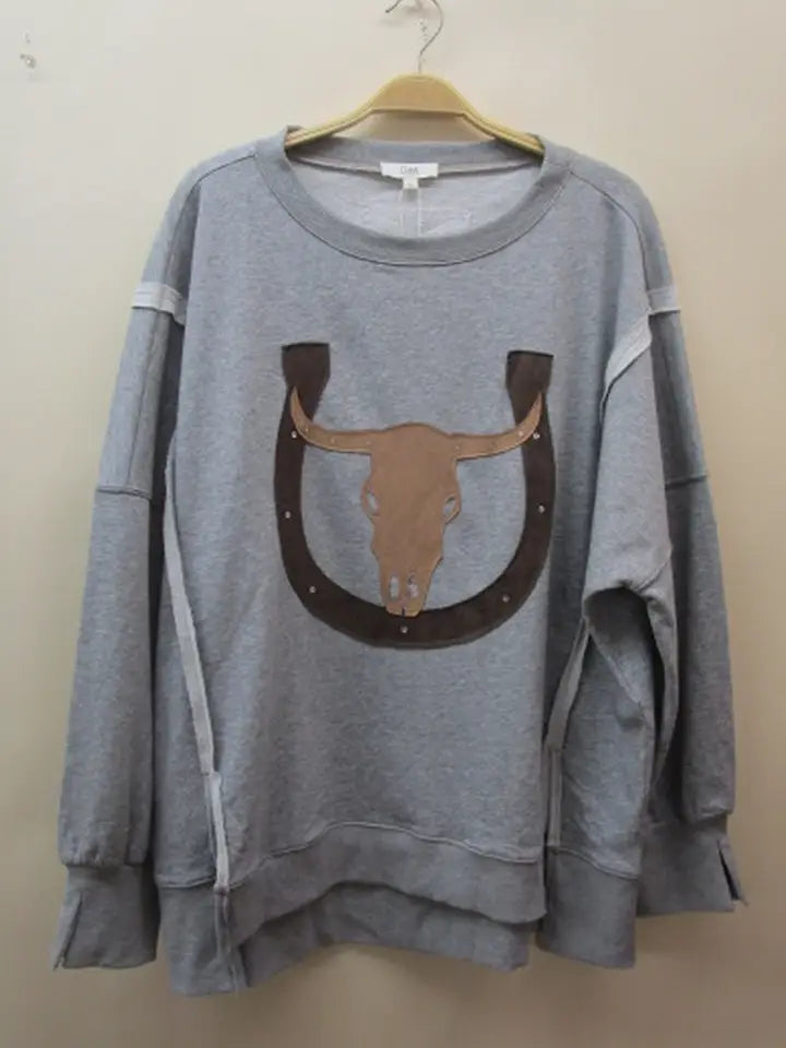 Western Woman Oversized Sweatshirt in Grey