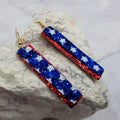 Patriotic Glittery Star Leather Bar Earrings