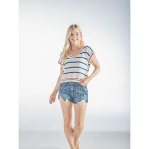 RED WHITE AND BLUE STRIPE KNIT TOP