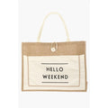 Hello Weekend Burlap Tote Bag