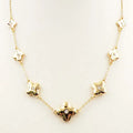 Gold Pointed Clover with Rhinestone 16"-18" Necklace