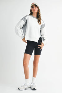 Colorblock Terry Pullover TOP IN WHITE AND GREY