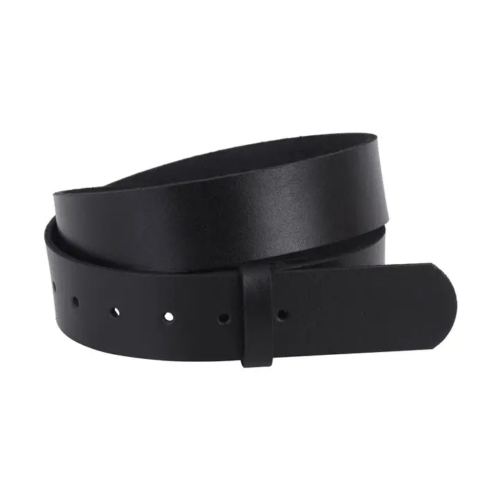 Smooth Black Snap On Leather Belt Strap (Strap Only, No Buckle)