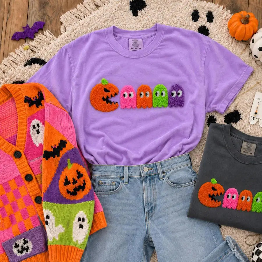 Halloween Fluffy Chenille Patch Ghost Tee