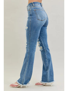 JUDY BLUE High Waisted Distressed Frayed Hem Bootcut