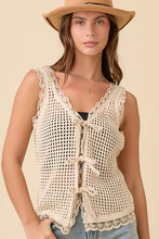 Load image into Gallery viewer, Crochet Vest Top with Front Tie Straps and Lace
