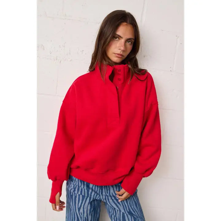 HALF BUTTON UP COLLAR PULLOVER SWEATSHIRT