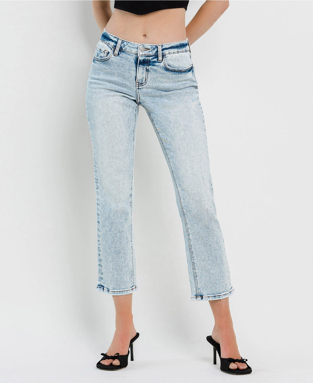 Clearance LOVERVET Mid Rise Crop Regular Straight Jeans