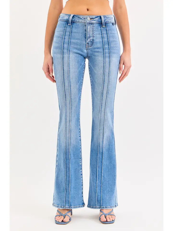 Full length Cello Light Wash date night Flare with Pintuck Seam