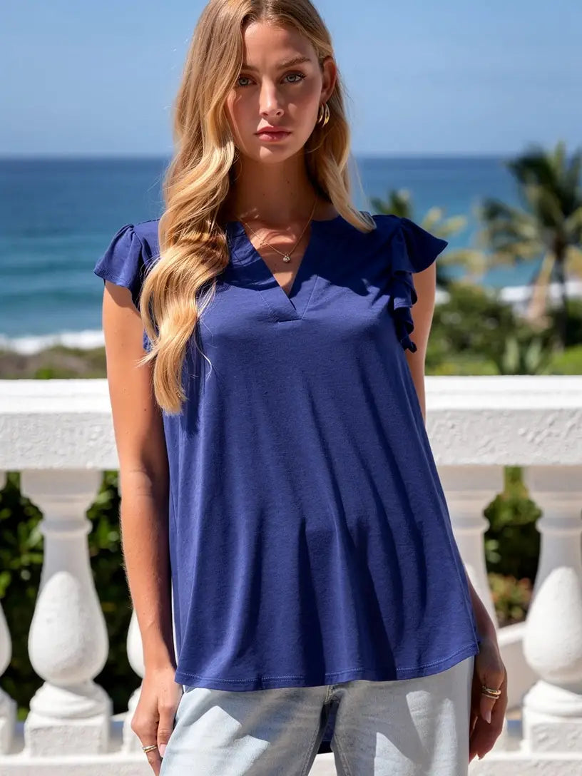 Royal Blue Flutter Sleeve Top