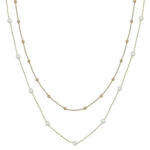 Water Resistant Gold Beaded and Pearl Layered Necklace