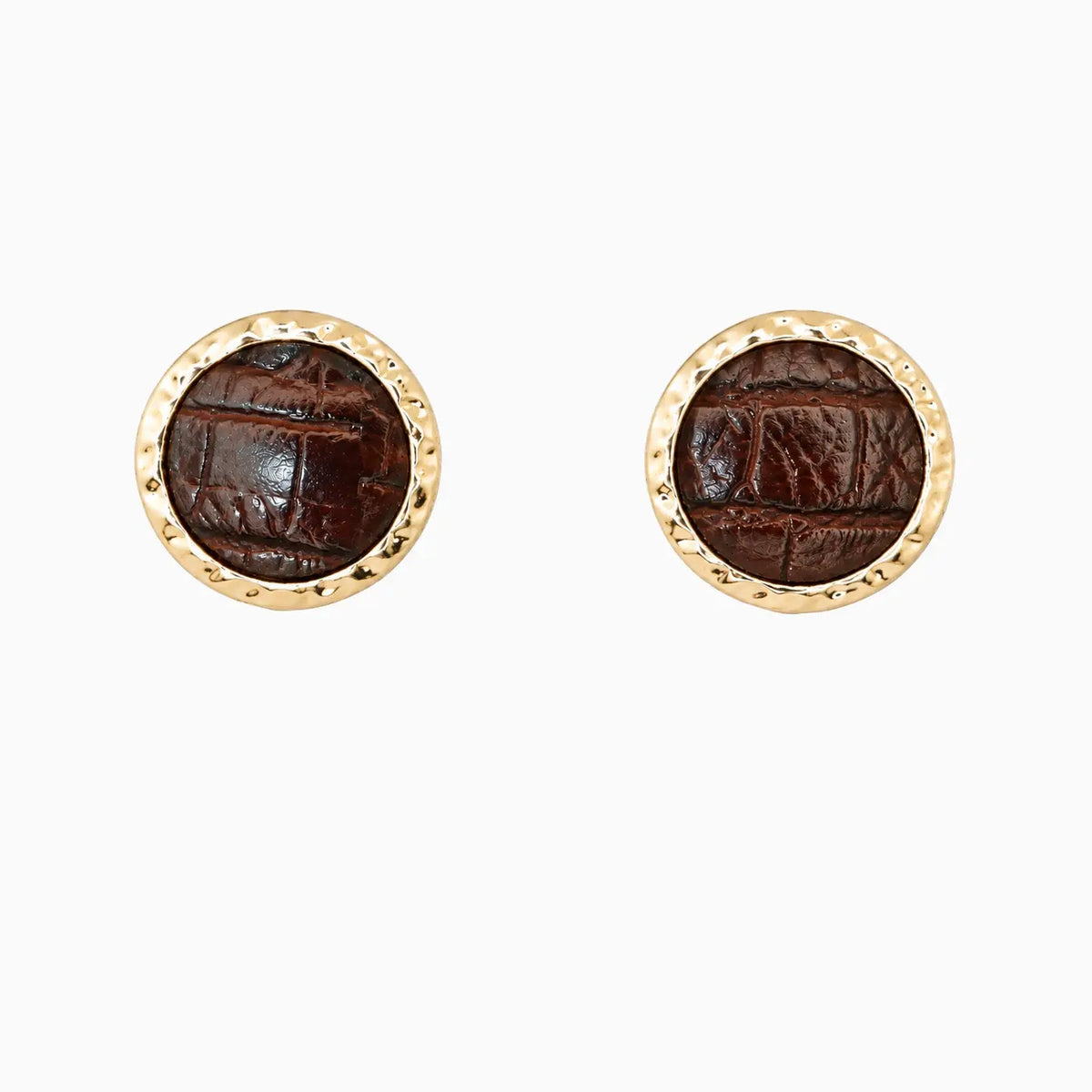Molten Leather Round Stud Earrings