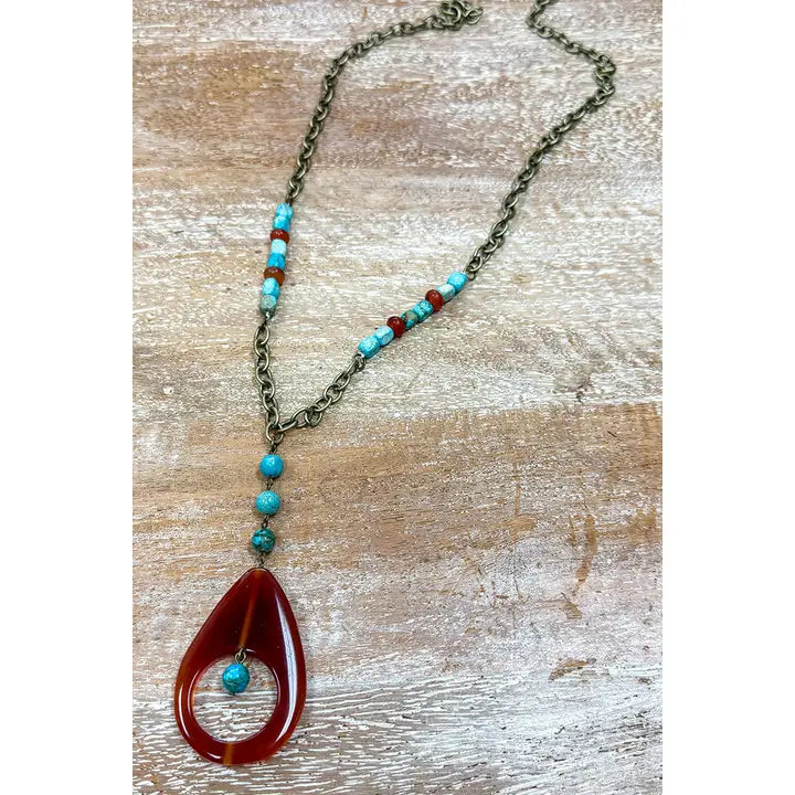 Turquoise Stone Beads and Pendant Necklace